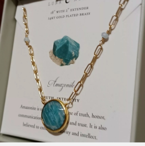 LUNA NORTE AMAZONITE GEMSTONE GOLD PLATED NECKLACECHAIN MEASURES 16-'18 INCHES - Picture 2 of 4